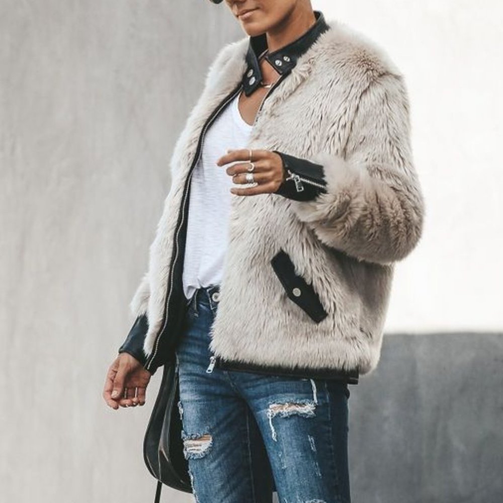 Fleece Leather Faux Fur Jacket - Picture 5 of 5